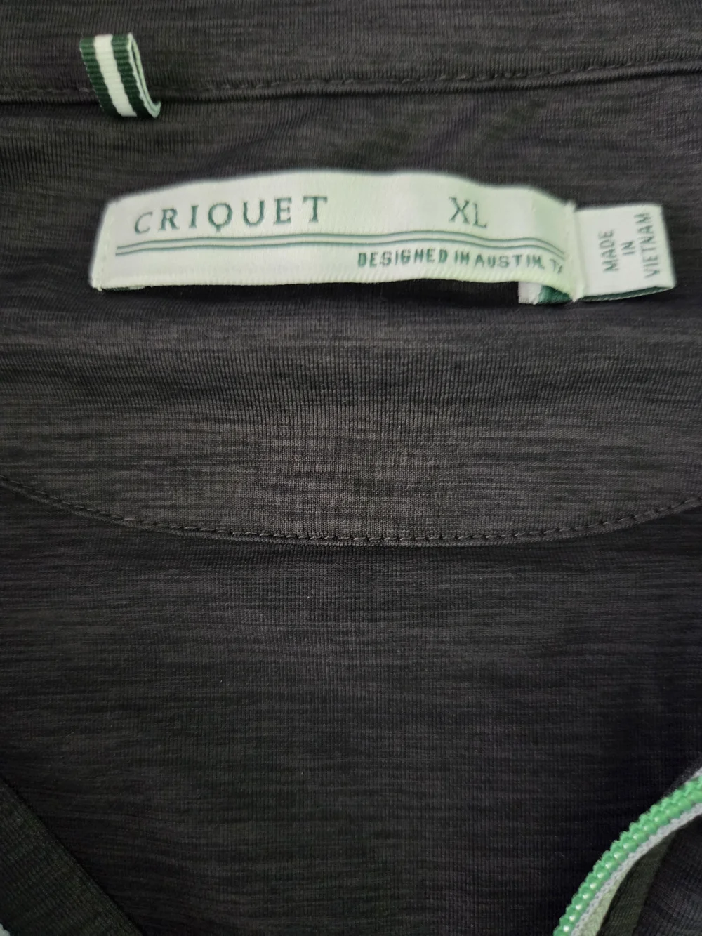Criquet Charcoal Heather Quarter-Zip Golf Pullover with Mint Trim, XL - Picture 3 of 3